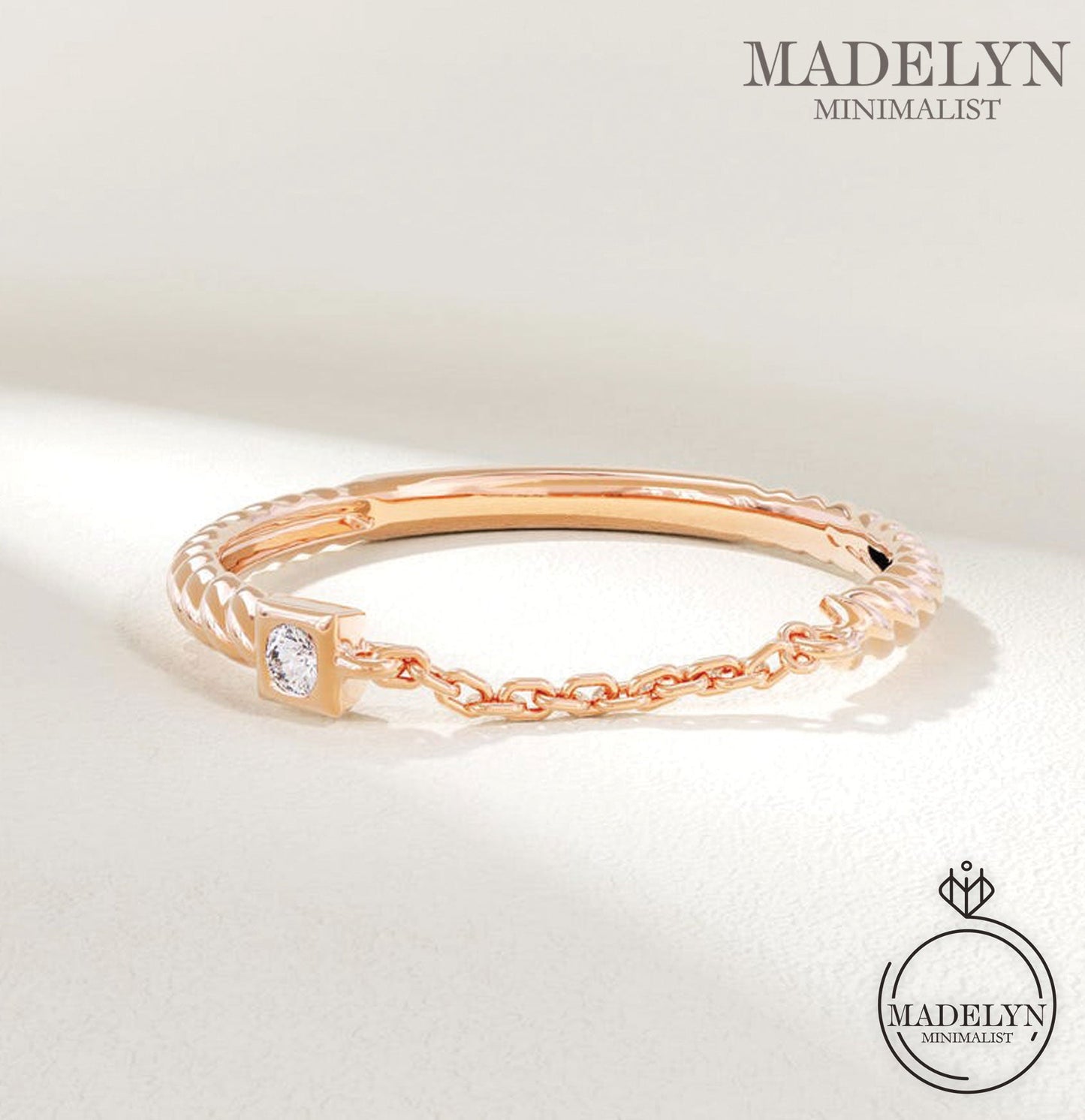 MADELYN MINIMALIST 14k Solid Minimalist Open Chain Link Twist Ring for Women, Dainty Stackable Ring | Gift For Valentine's day