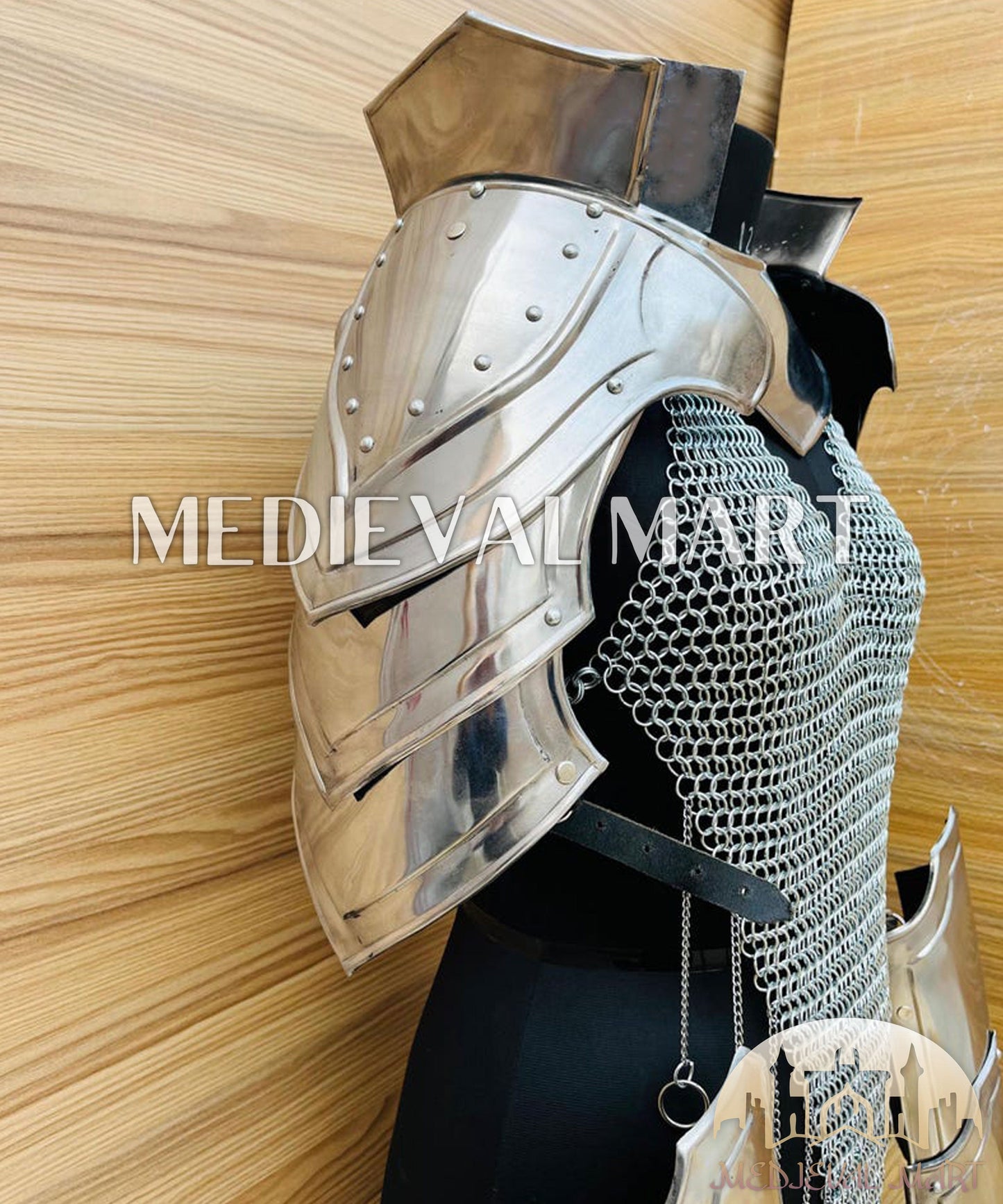 MEDIEVALMART (Isolara Dragonplate) Women’s Armor W/H Silver (DragonFang) Chainmail + Arms Armor