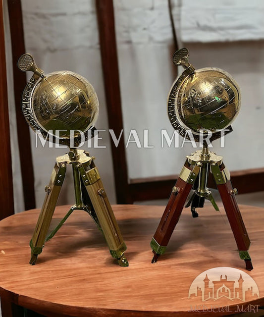 MEDIEVALMART Handmade Brass Armillary Sphere Globe: Wooden Tripod, Nautical Decor Gift for Mom or Dad