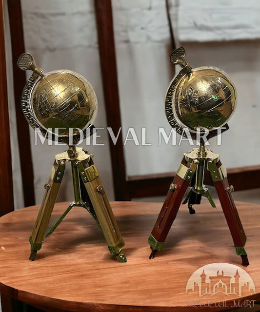 MEDIEVALMART Handmade Brass Armillary Sphere Globe: Wooden Tripod, Nautical Decor Gift for Mom or Dad