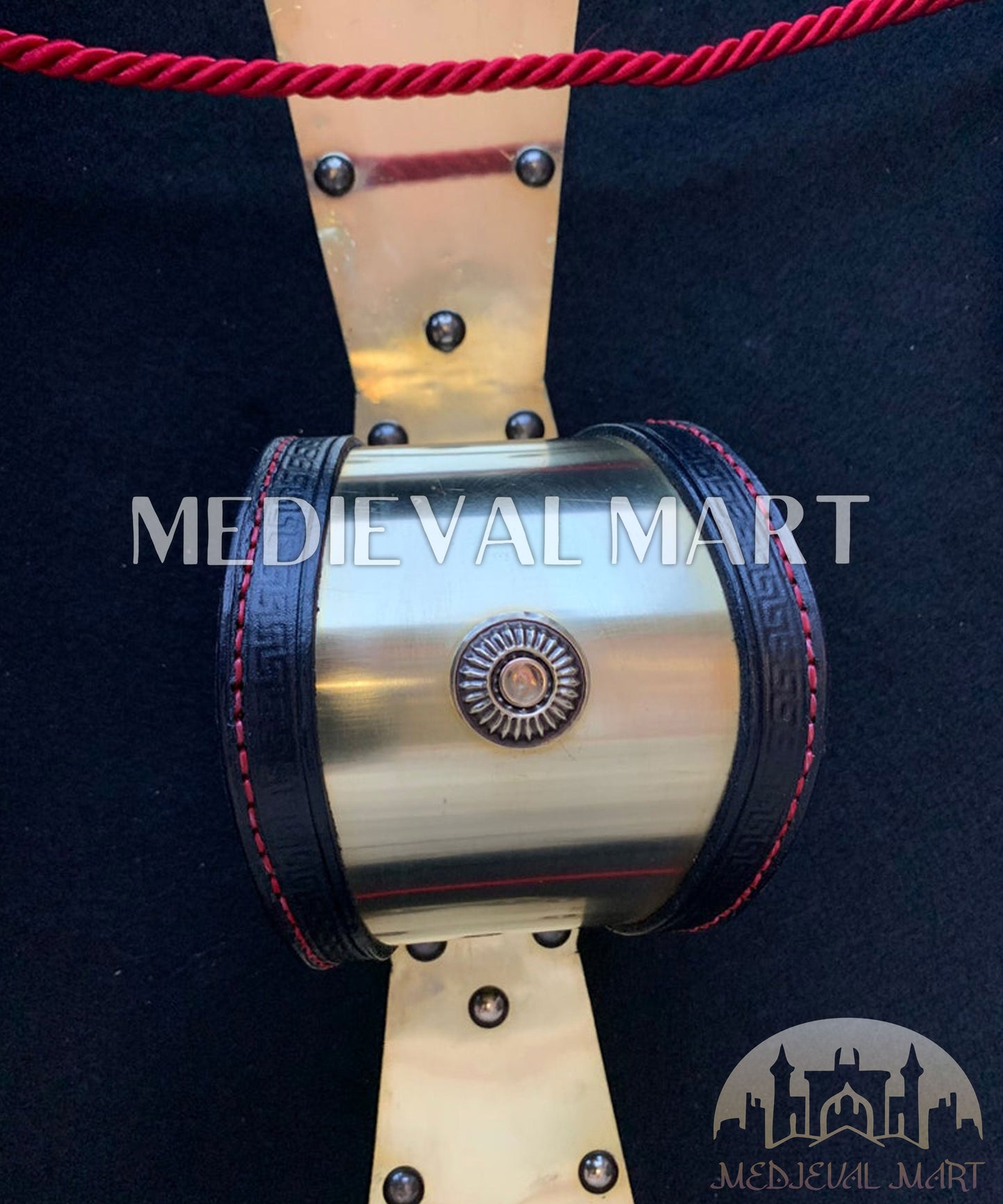 MEDIEVALMART Iconic Double Snake Ancient Greek Hoplite Battleworn Metal/Brass Shield | Gifts For Dad