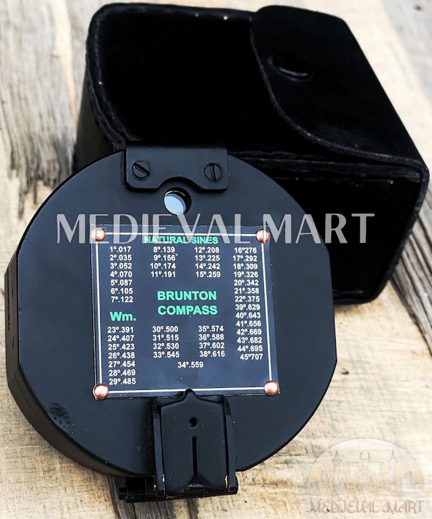 MEDIEVALMART Nautical Brass Brunton Working Compass Black Finish W/H Leather Case | Gift For Him