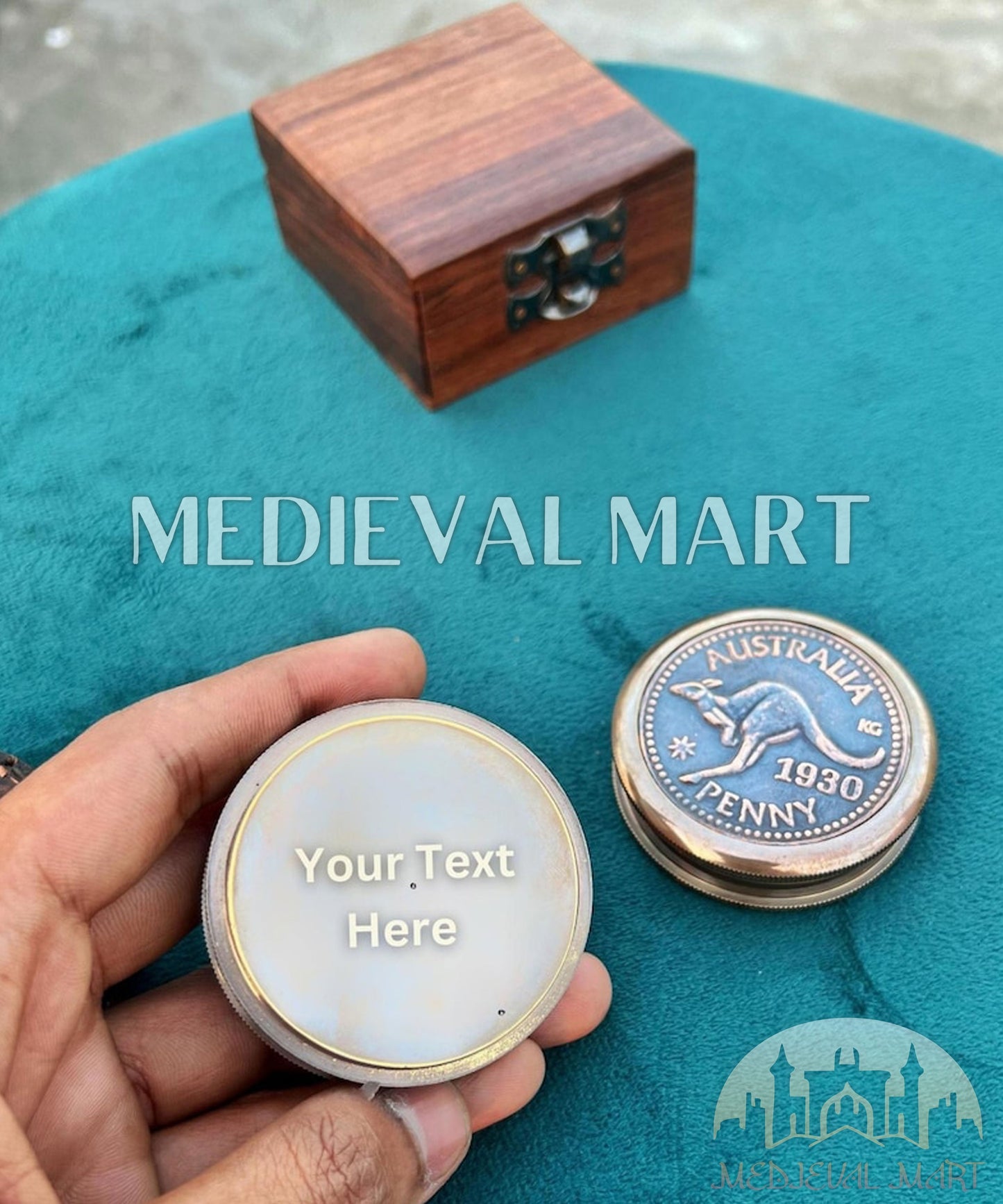 MEDIEVALMART Australian 1930 Antique Finish bandicoot Compass W/H Custom Wooden Case | Gifts For Mom & Dad
