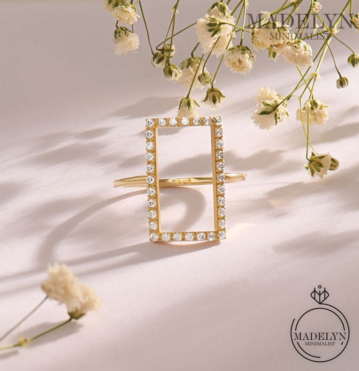 MADELYN MINIMALIST 14k Solid Gold Rectangle, Statement Ring Unique Geometric Ring for Women | Gift For Girlfriend or Her