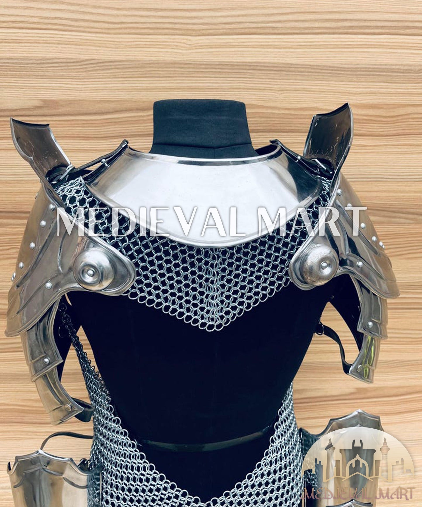 MEDIEVALMART (Isolara Dragonplate) Women’s Armor W/H (Sable Knight) Chainmail + Arms Armor