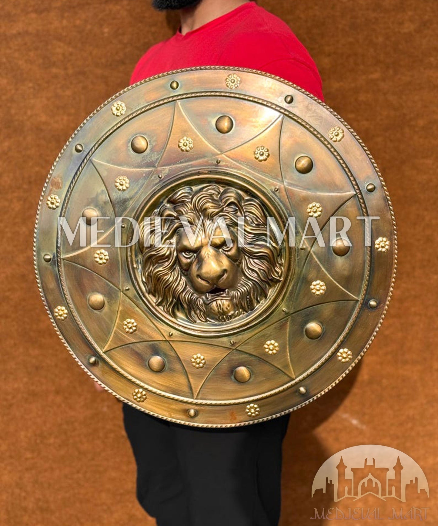 MEDIEVALMART Medieval Lion Face Spartans Shield Two Finish Brown or Silver | Gift for Dad