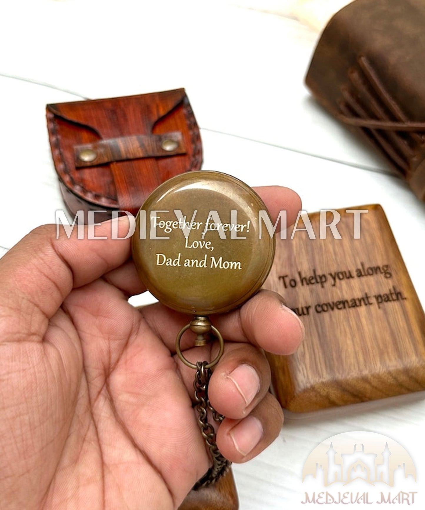 MEDIEVALMART Engrave “Sanctum” Compass W/H “Oaken Vault” Case | Gift for Husband, Father, Graduation”