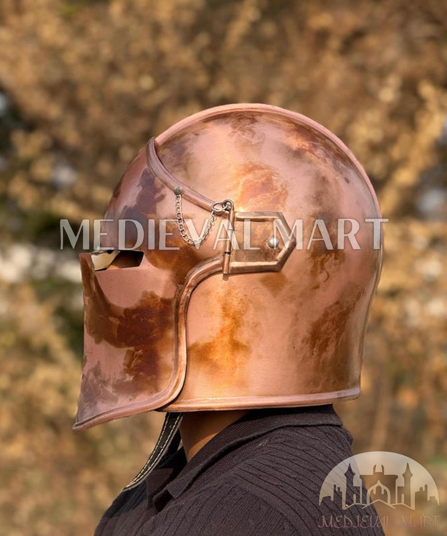 MEDIEVALMART Medieval Knight Armor 18g Mild Steel Copper Commando Barbuta Helmet for LARP or Cosplay - Gift For Dad
