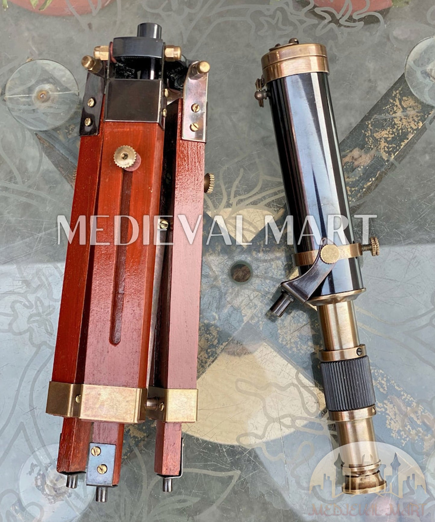 MEDIEVALMART Vintage Tripod Brass Telescope With Adjustable Tripod Stand | Antique Finish Table Top Brass Telescope, Christmas Gifts, Gift for Dad