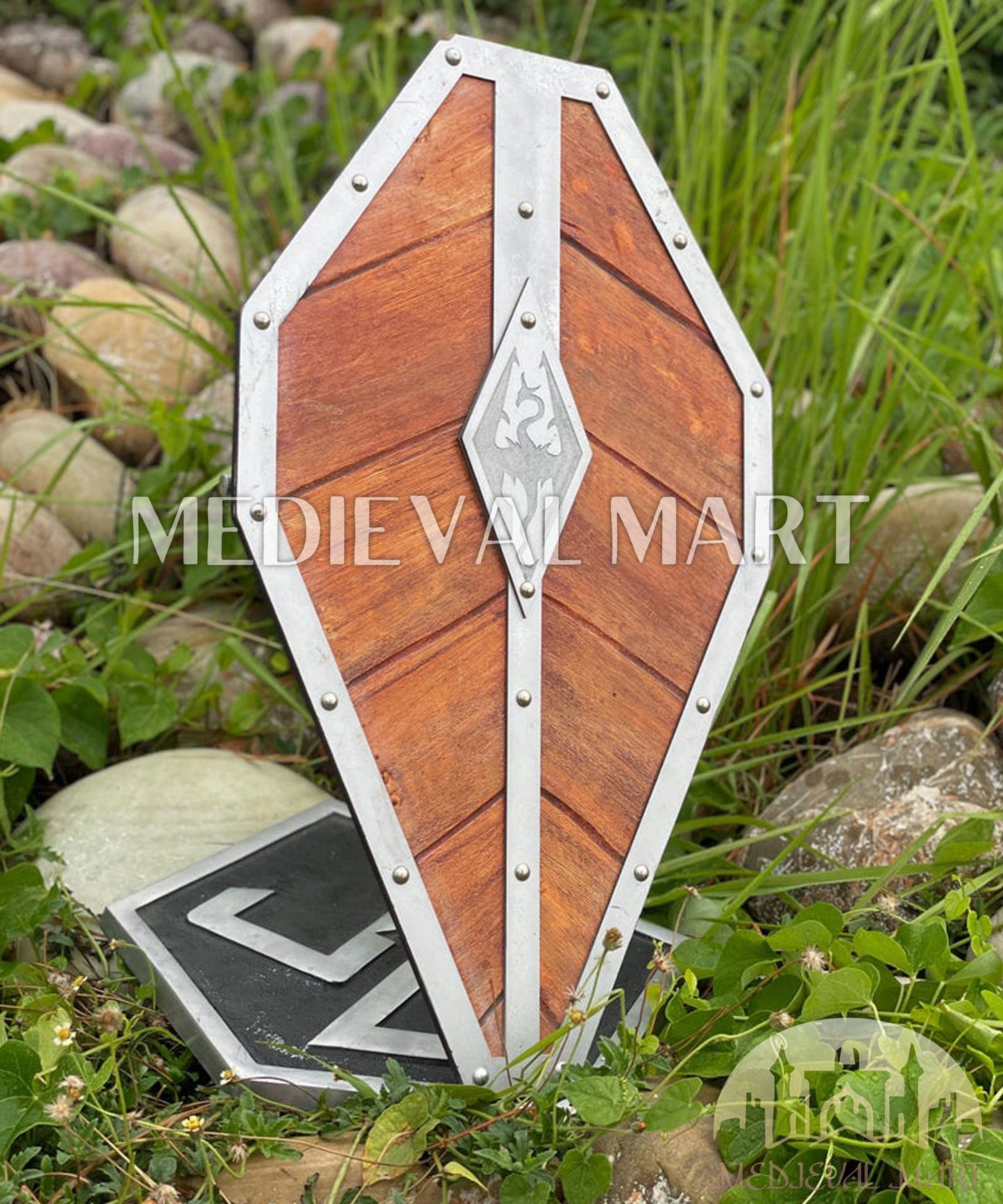 MEDIEVALMART Center Dragon Emblem Fireborn Viking Wooden Shield | Gift for Dad