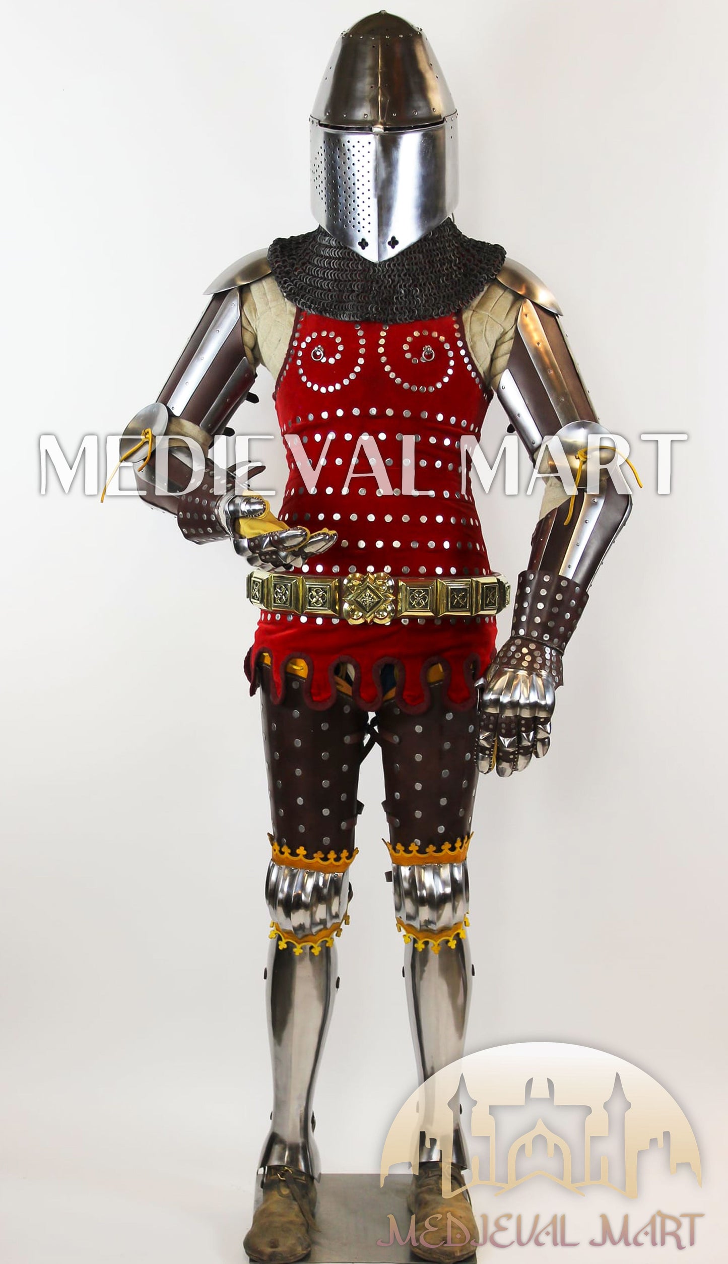 MEDIEVALMART 1346 Crécy-en-Ponthieu Medieval Breastplate Steel Armor W/H knight or Nasal Helmet and Shield