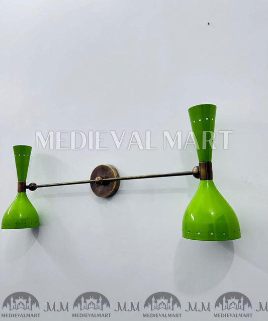 MEDIEVALMART Olive Green Diabolo Wall Sconce: Mid Century Italian Brass Light