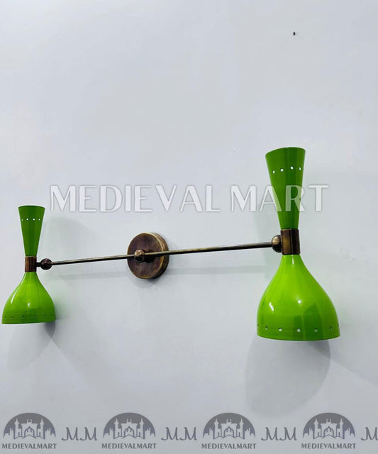 MEDIEVALMART Olive Green Diabolo Wall Sconce: Mid Century Italian Brass Light