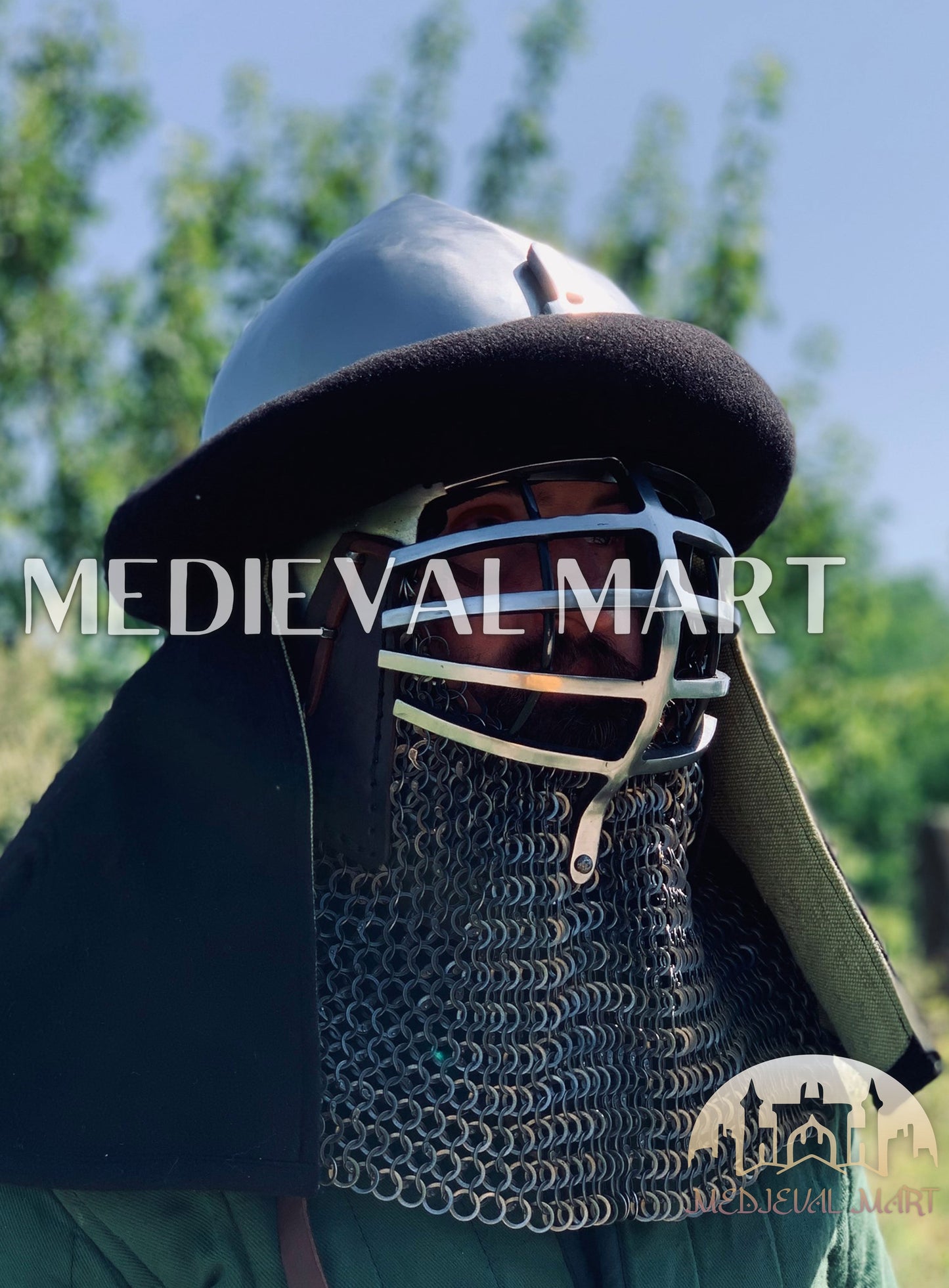 MEDIEVALMART 14th-Century Limited Collection "Wolf Ribs" & "Norman" Bacinet Helmet