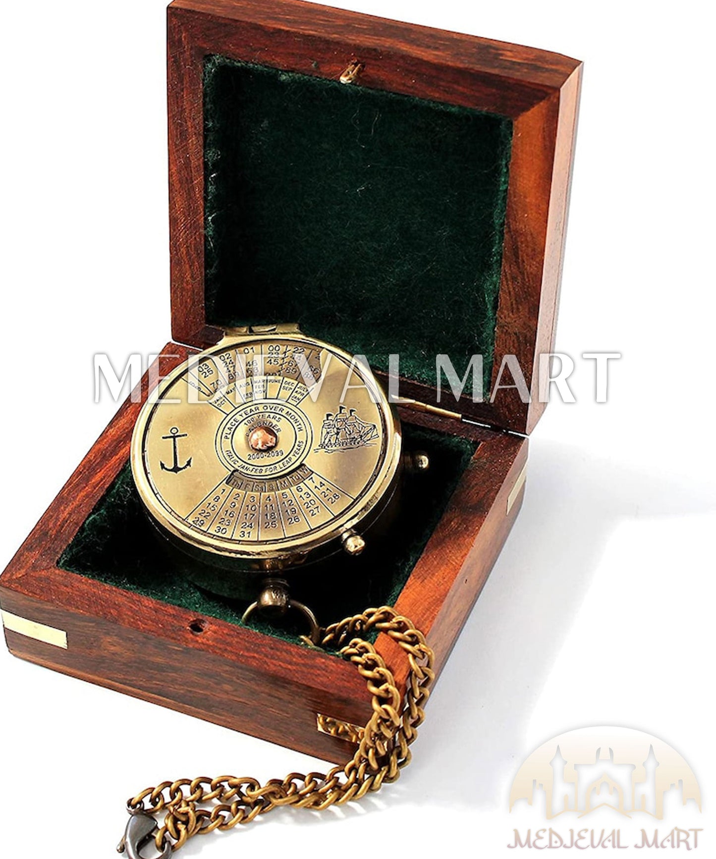 MEDIEVALMART Nautical 100 Years Colander Pirates Compass Gold Finish W/H Leather Case | Gift For Dad