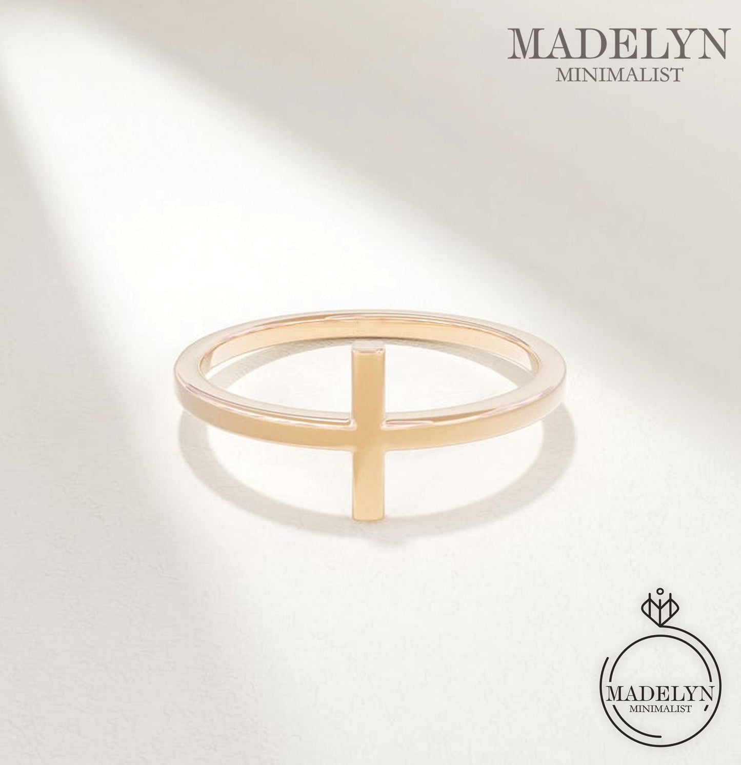 MADELYN MINIMALIST 14k Solid Gold Small Plain Cross Christian Ring, Minimalist Simple Faith Religious Ring | Gift For Mom