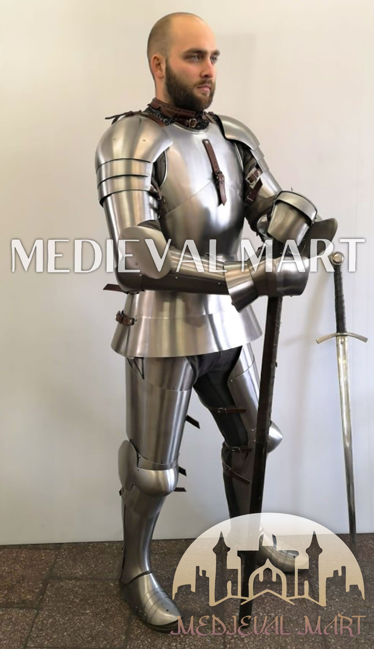 MEDIEVALMART Medieval German Combat Sport Buhurt Battle Full Body Plate Armor Suit with Viking Axe Or Sword