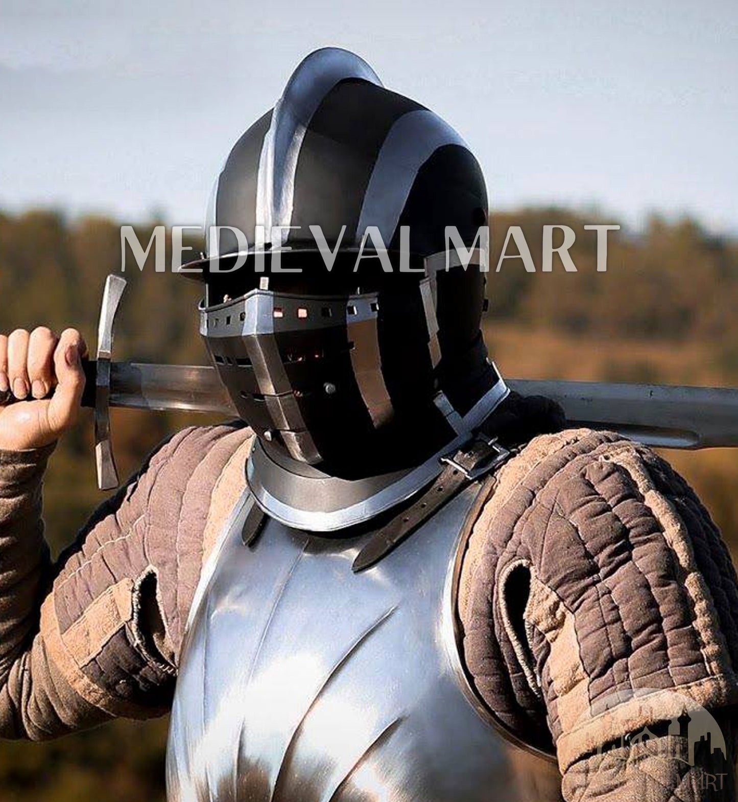MEDIEVALMART Medieval Ancient Black and White Burgonet 2 Knight Helmet