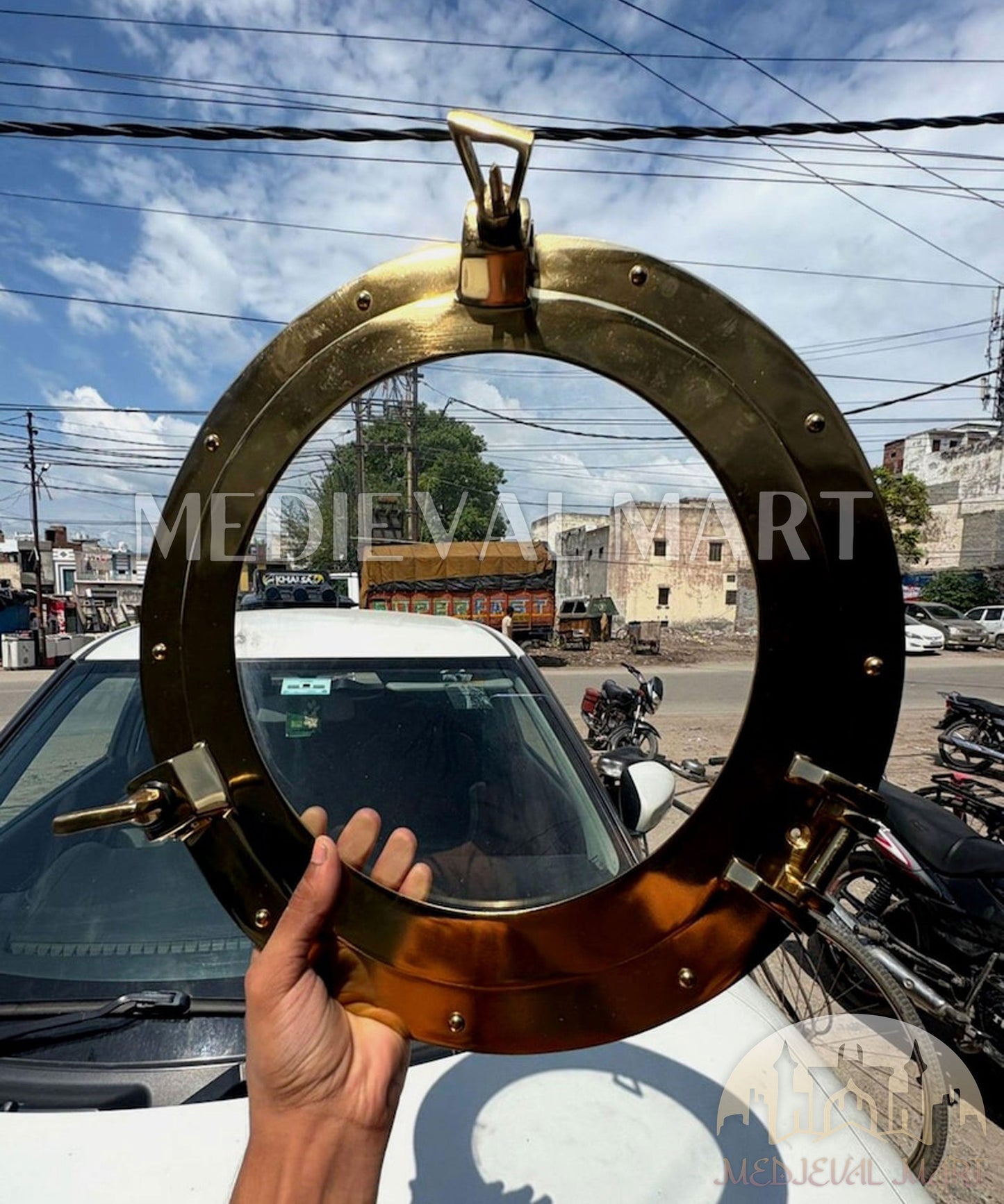 MEDIEVALMART Shiny Gold Finish Maritime Ship Porthole