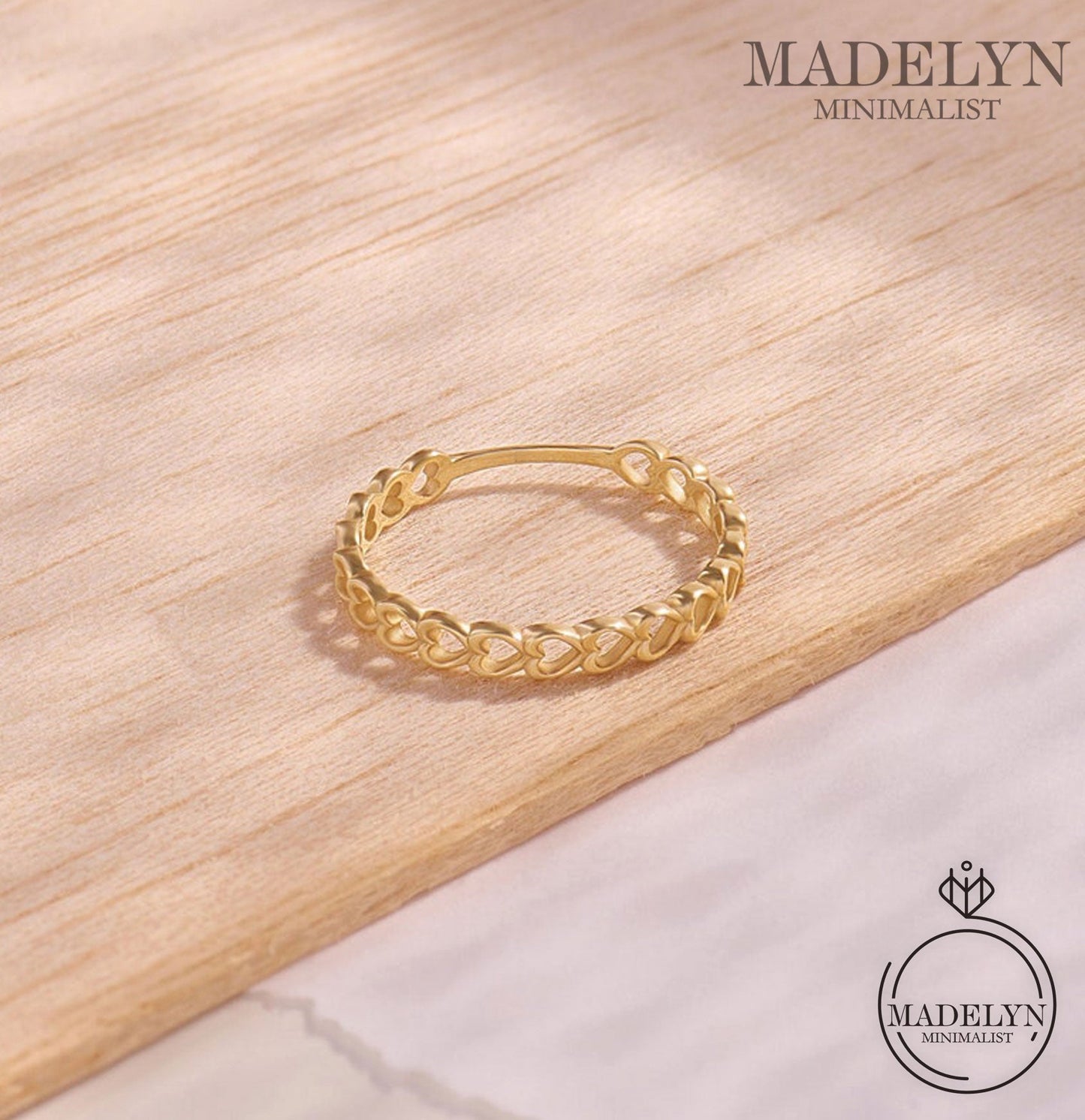 MADELYN MINIMALIST 14k Solid Gold Heart Ring Minimalist Love Band for Women Dainty Gold Heart | Gift For Wife or Girlfriend