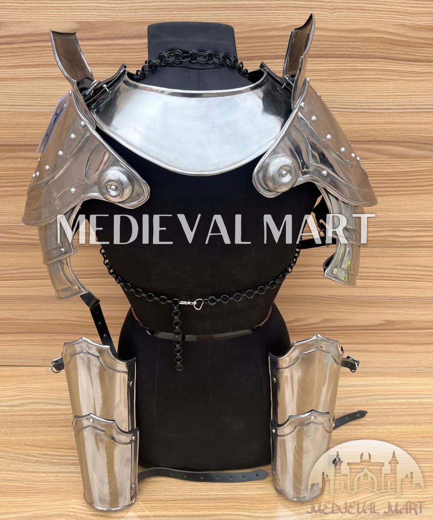 MEDIEVALMART (Isolara Dragonplate) Women’s Armor W/H Black (DragonFang) Chainmail + Arms Armor