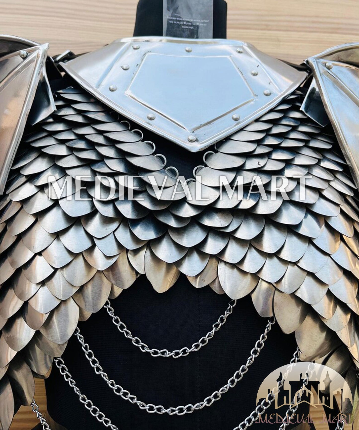 MEDIEVALMART (Velmora Siege) Women’s Armor With (Royal Raven) Bra + Pauldron & Bracer armor