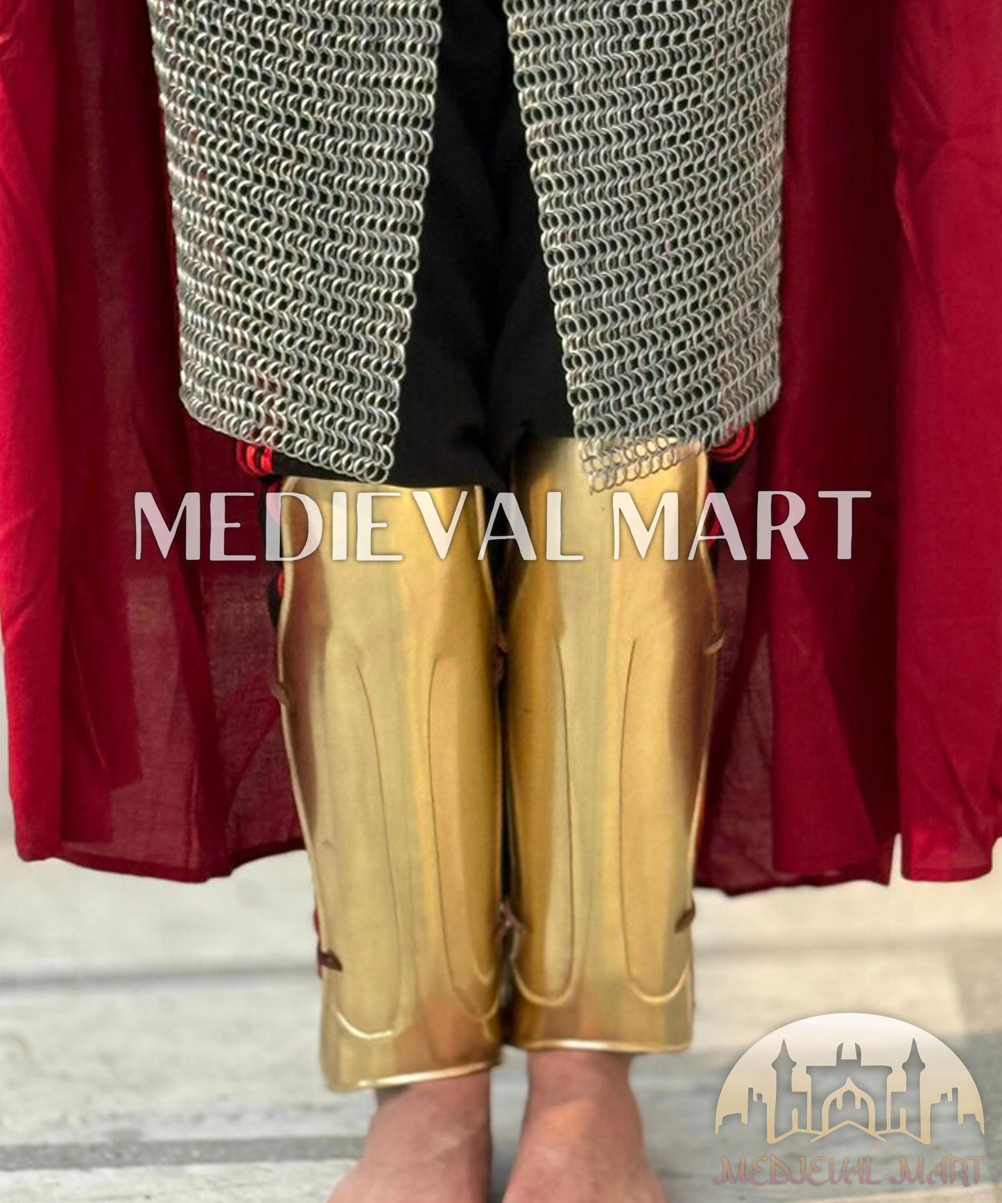 MEDIEVALMART Medieval Spartan Greek Full Costume Gold Finish with chainmail
