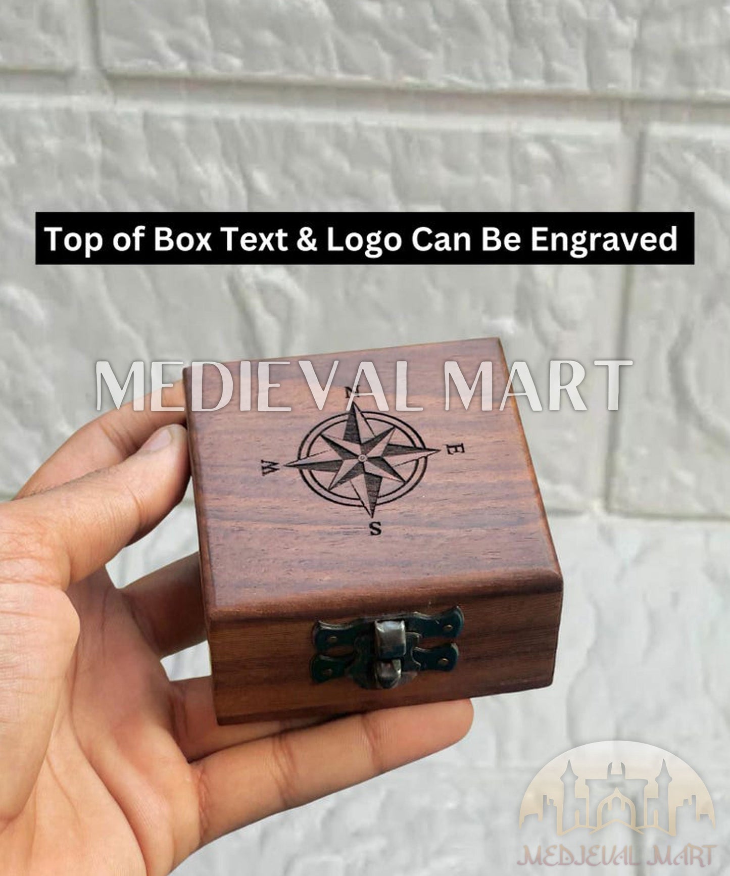 MEDIEVALMART Vintage Pirates Equipment Custom Engrave Compass Gold Finish | Gift For Father Day