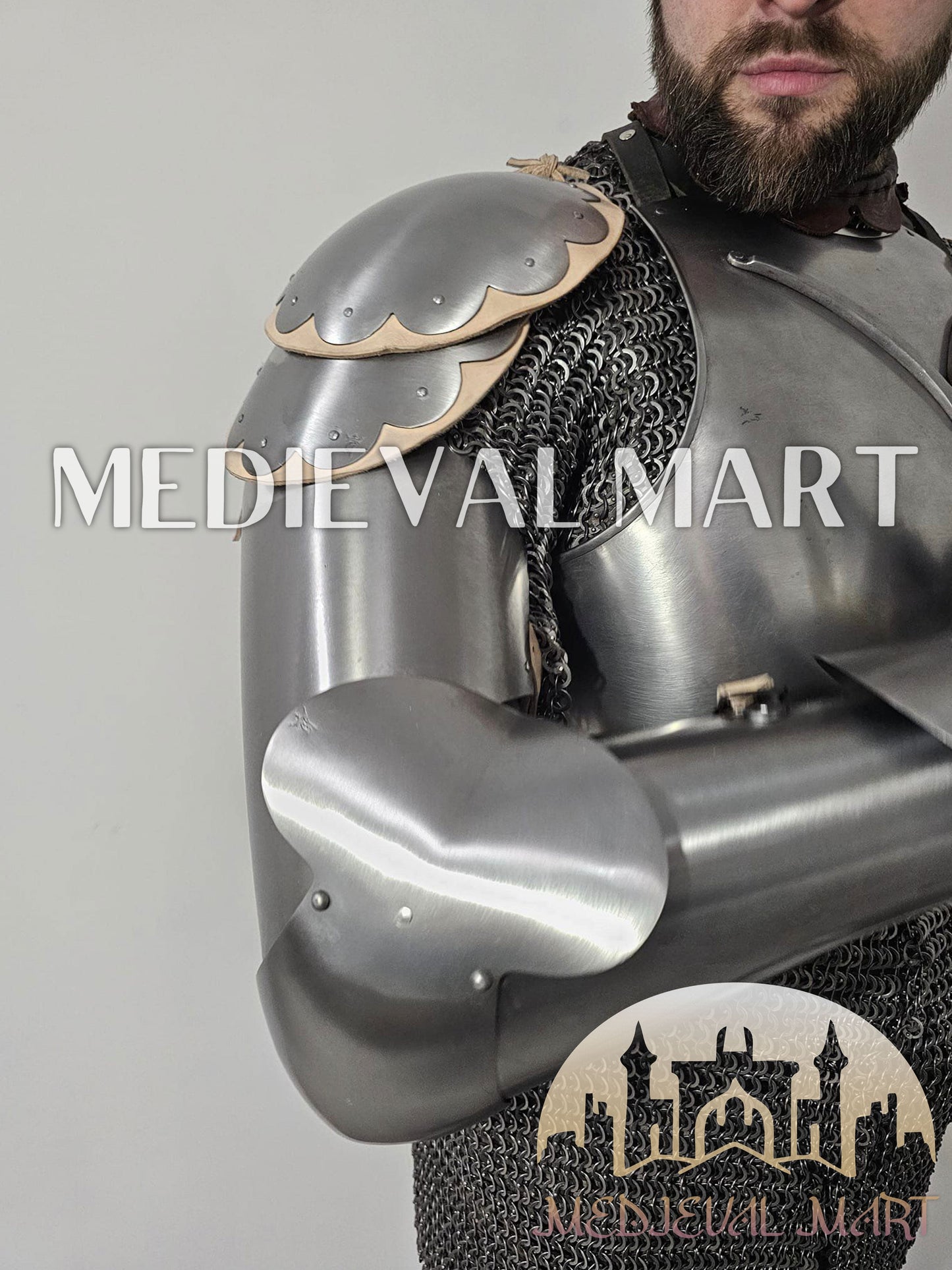 MEDIEVALMART 14th-Century Authentic Combat Full Plate Armor W/H Sword & Chainmail Inner