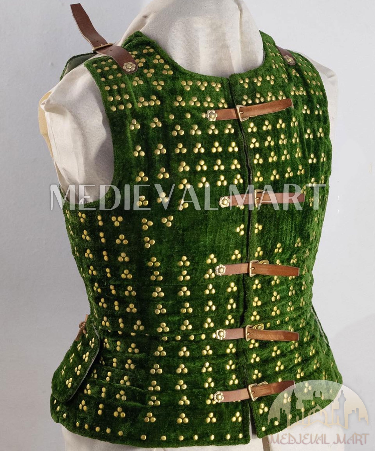 MEDIEVALMART Medieval Spanish Renaissance PREMIUM Green Brigandine Jacket Armor W/H Brigandine Spaulders Best for Unisex For Halloween Dad