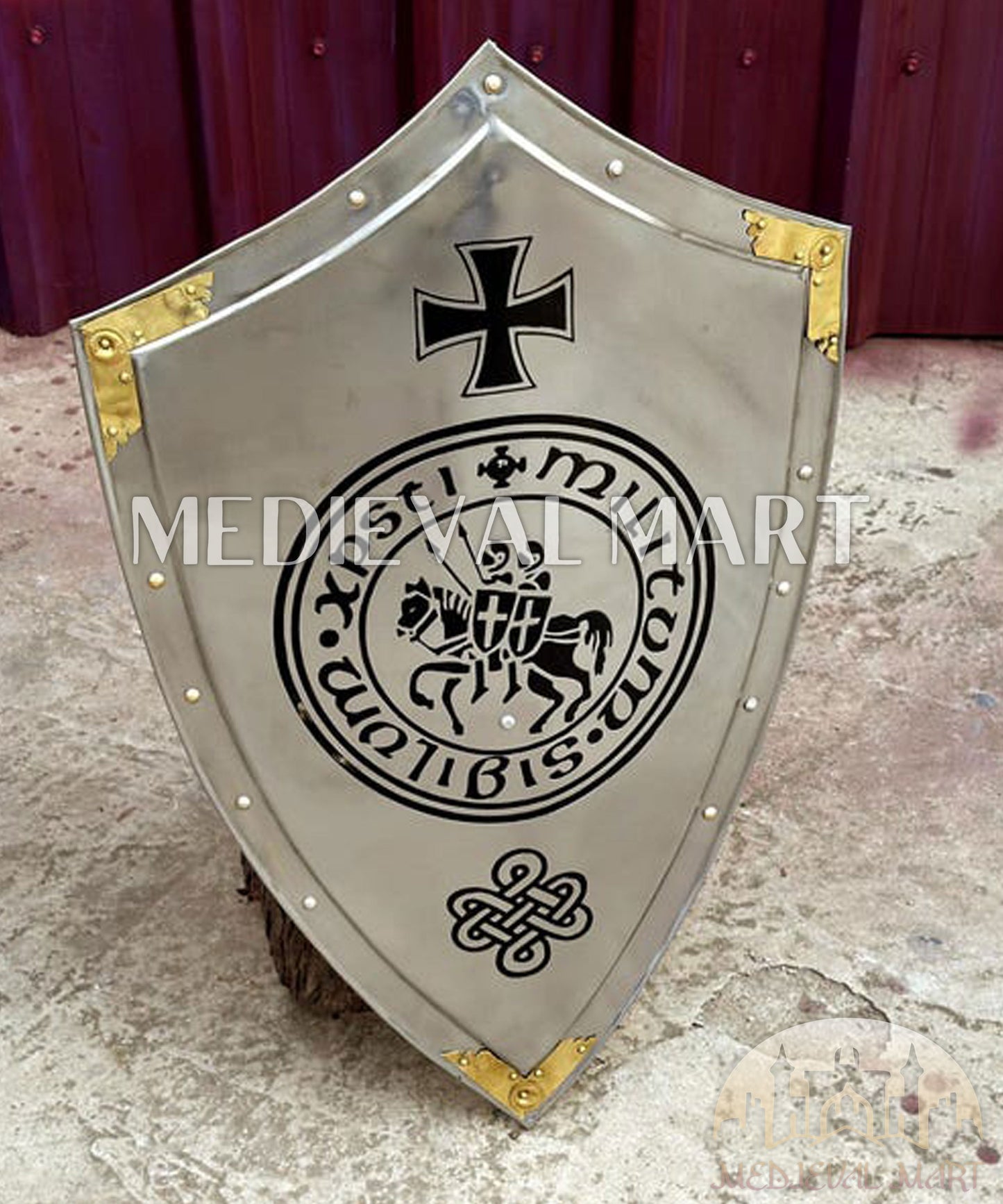 MEDIEVALMART Medieval Iconic Templar Knigh Curasder Cross Shield W/H Brass Touch | Gift for Dad