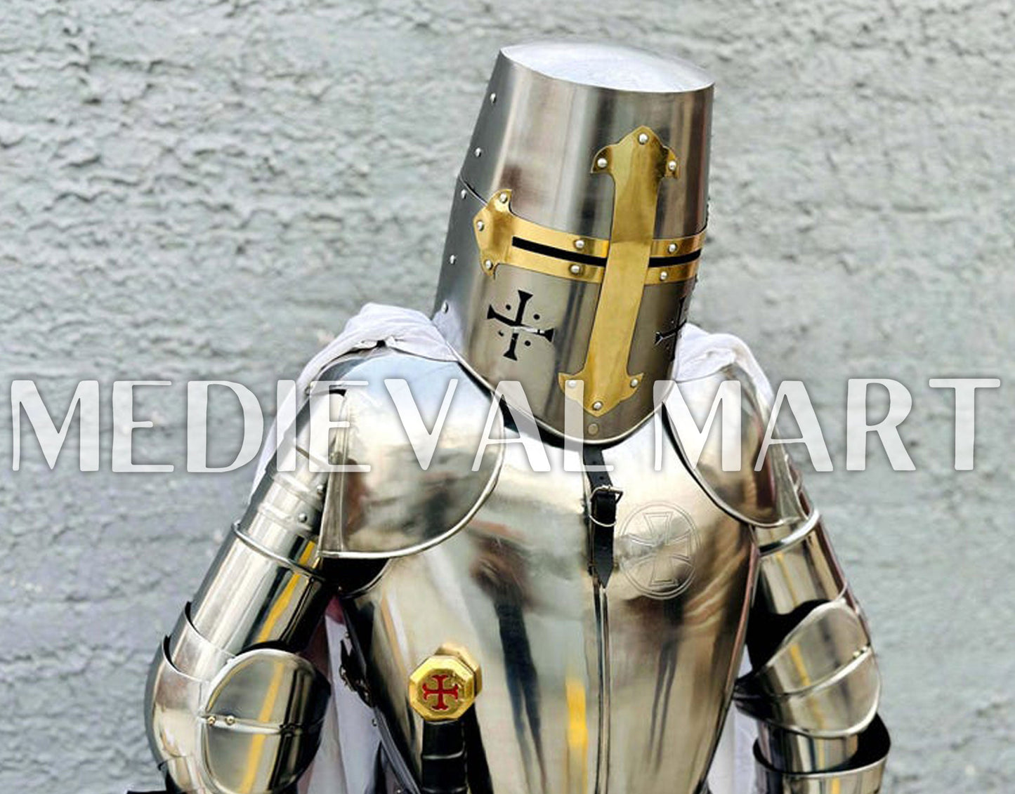 MEDIEVALMART Templar Knight Full Body Suit of Armor with stand