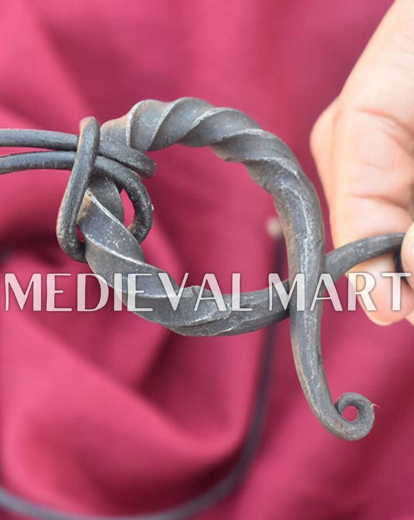 MEDIEVALMART Hand Forged Medieval Twisted Troll Cross Iron Pendent With Leather Cord