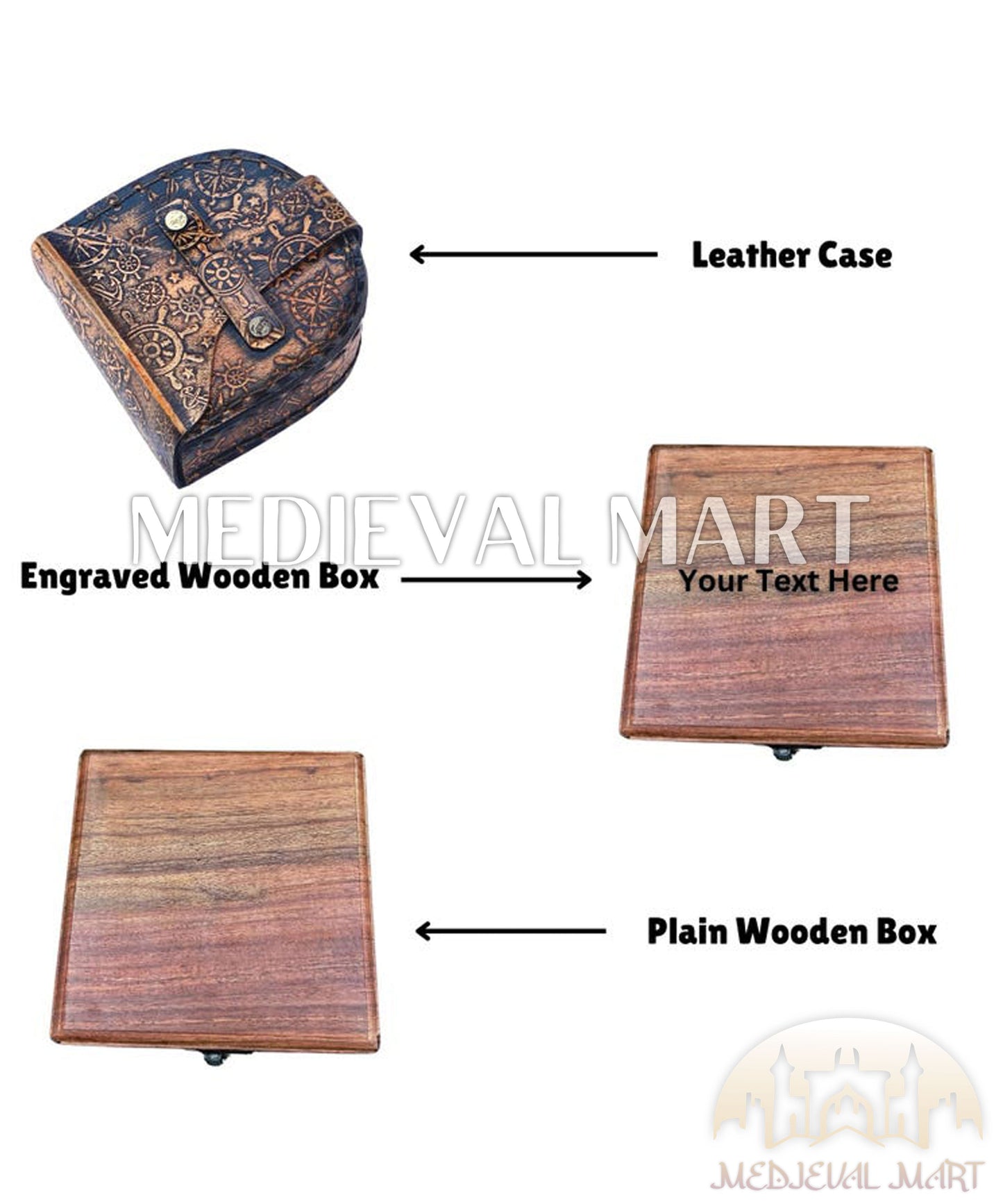 MEDIEVALMART Personalized Nautical Sun Clock Adventure Compass Gold Finish W/H Gen-1 Wooden Case | Gift For Mom