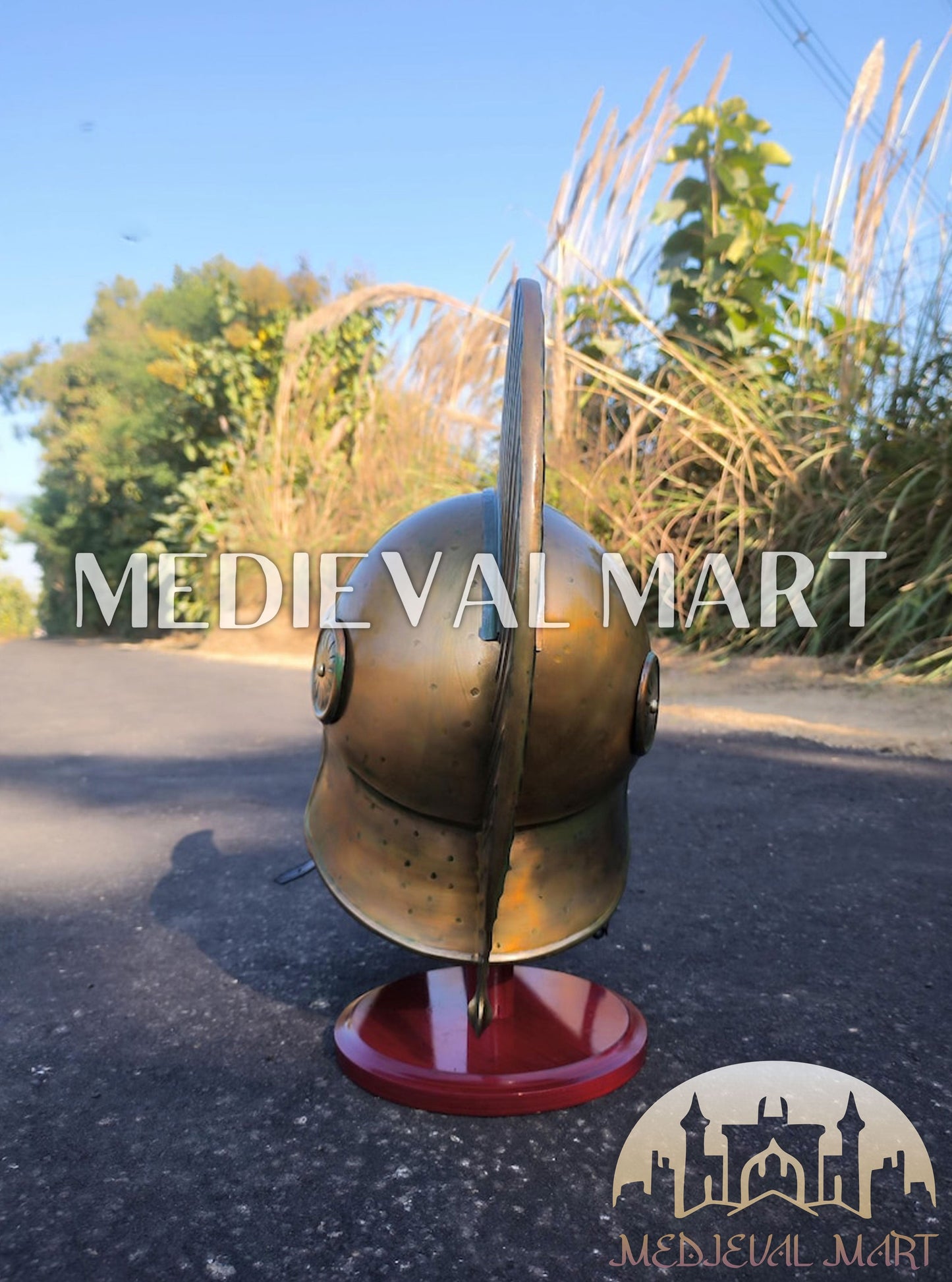 MEDIEVALMART Corinthian Greek Knight Crusader Spartan Helmet W/H Free Stand | 300 Props