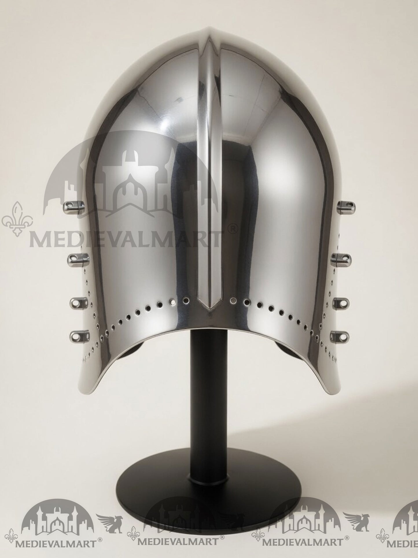 MEDIEVALMART Medieval Great Bascinet Helmet – Polished Steel Knight Helmet for Reenactment & LARP