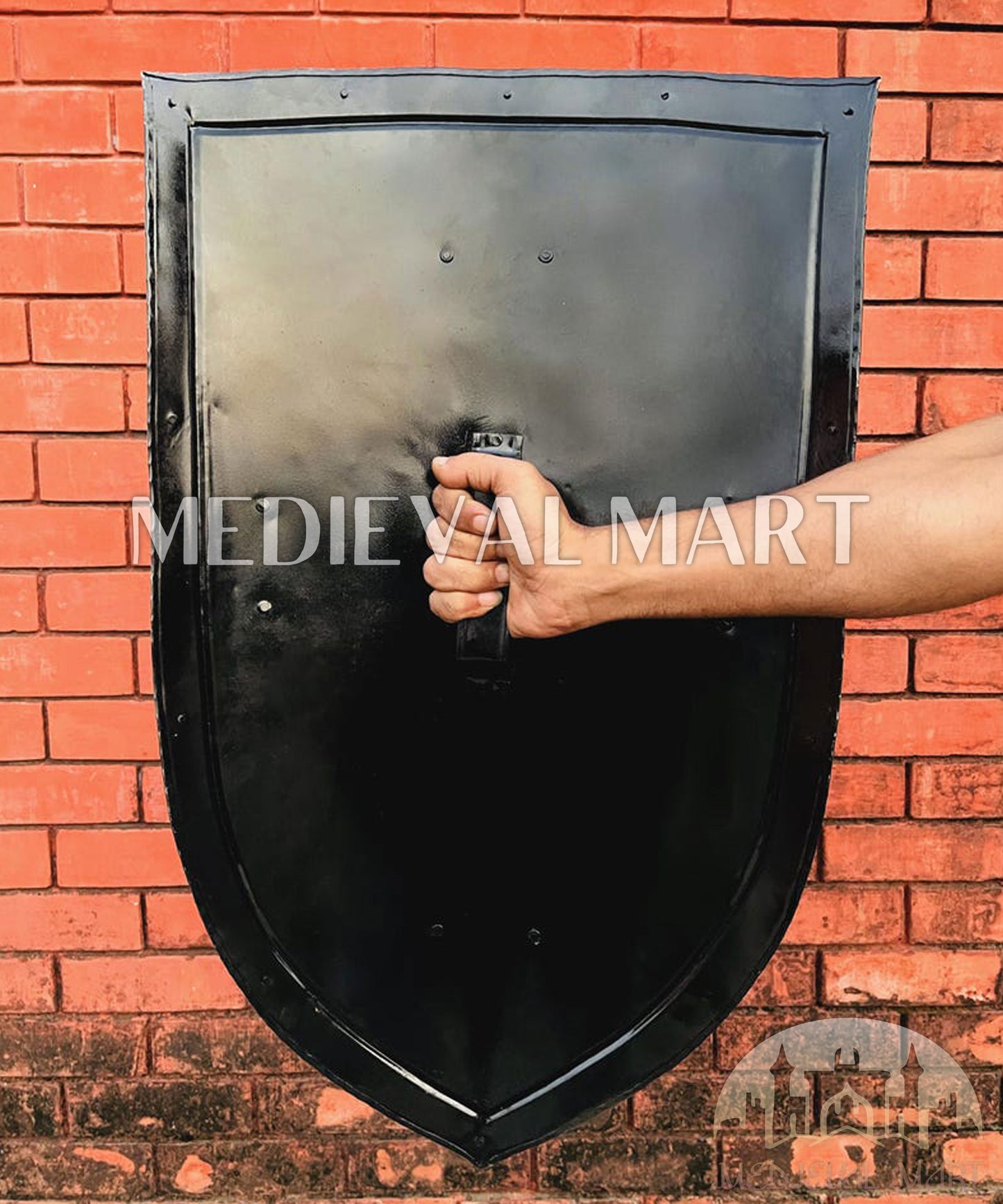 MEDIEVALMART Medieval Crusader Knight Templar Shield W/H Brass & Black Cross | Gift for Dad