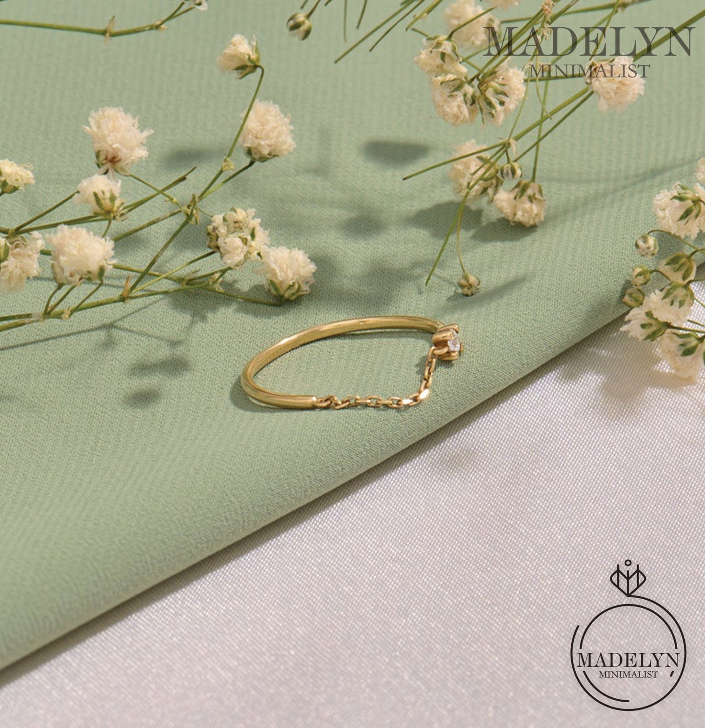 MADELYN MINIMALIST 14k Solid Gold Open Chain Minimalist Stacking Ring for Women | Gift for Her, Wife