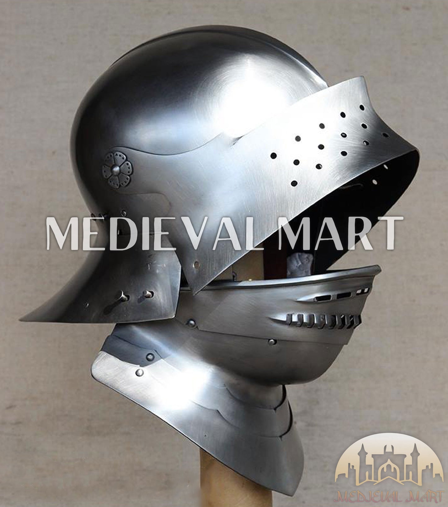 MEDIEVALMART 15 Century German Knight Closed Medieval Sallet Helmet With Neck Armor