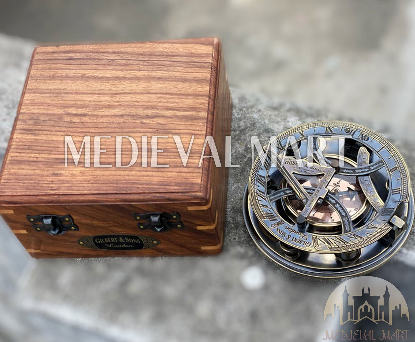 MEDIEVALMART “SolarVane” Antique Brass Sundial Compass (1895 Replica) W/H “VintageVault” Case | Nautical Gifts For Mom, Dad