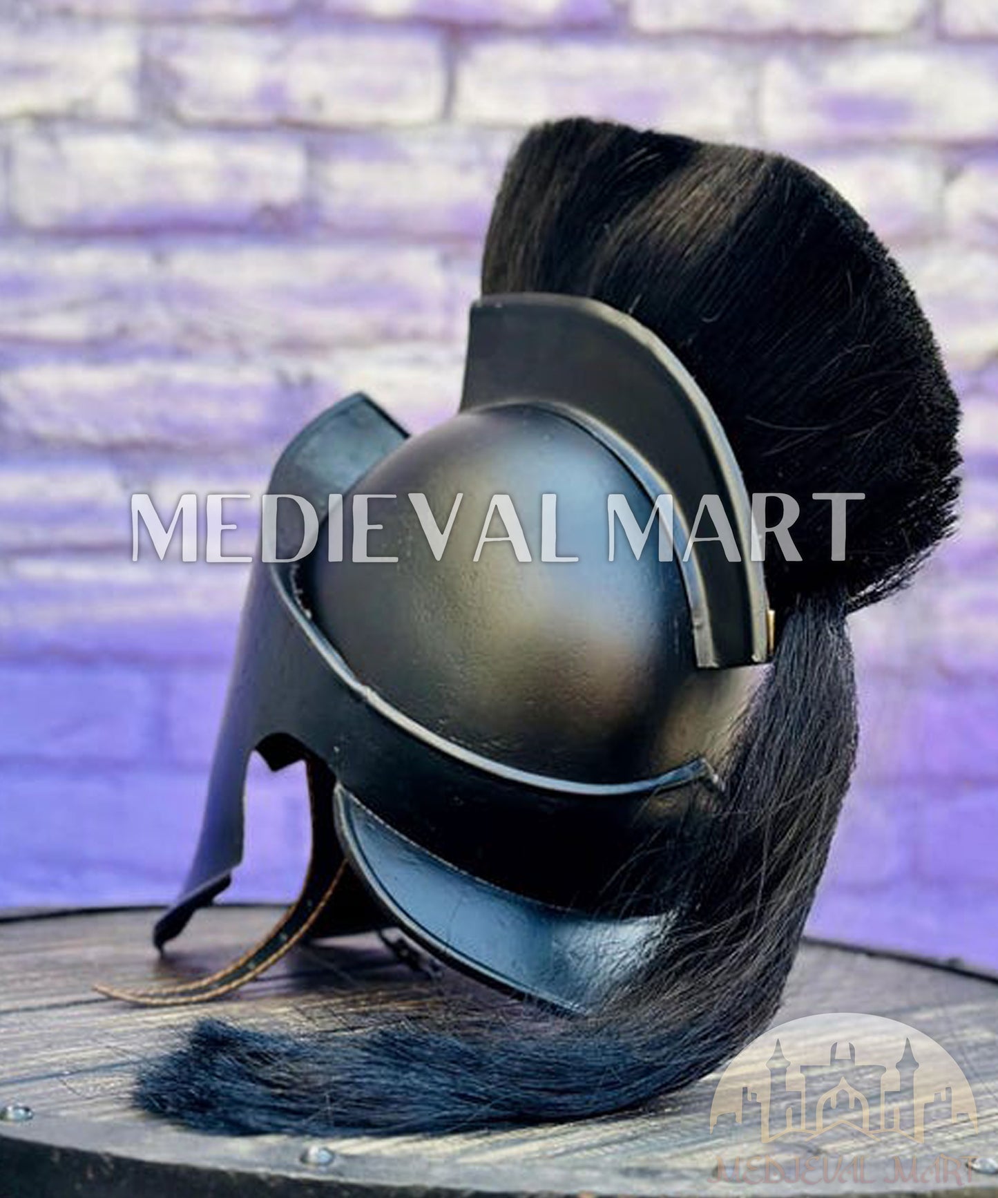 MEDIEVALMART "300" Movie King of Spartan Leonidas Black Finish Helmet W/H Free Stand | 300 Props