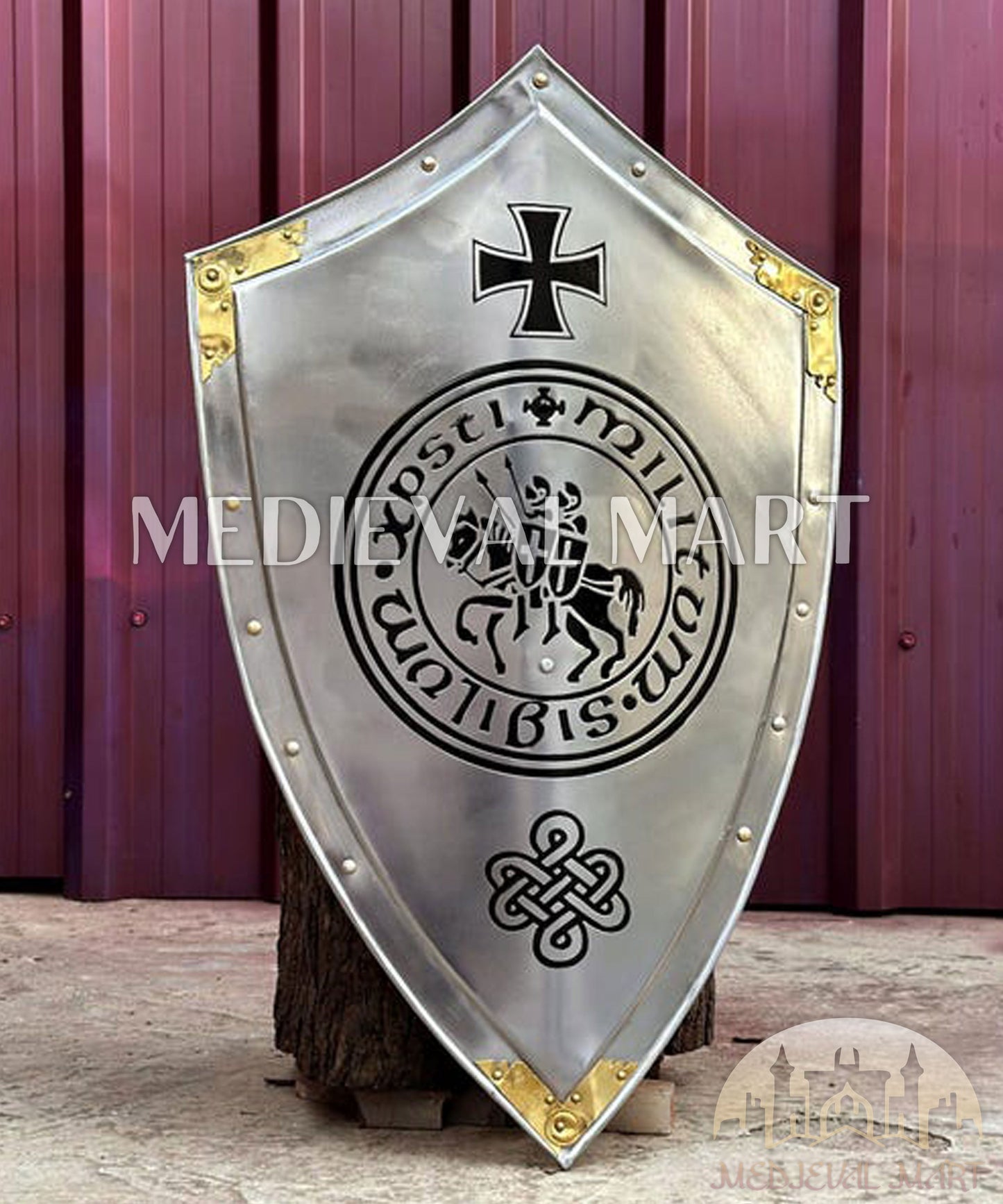 MEDIEVALMART Medieval Iconic Templar Knigh Curasder Cross Shield W/H Brass Touch | Gift for Dad