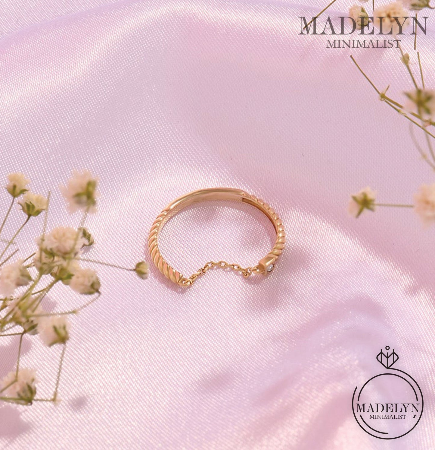 MADELYN MINIMALIST 14k Solid Minimalist Open Chain Link Twist Ring for Women, Dainty Stackable Ring | Gift For Valentine's day