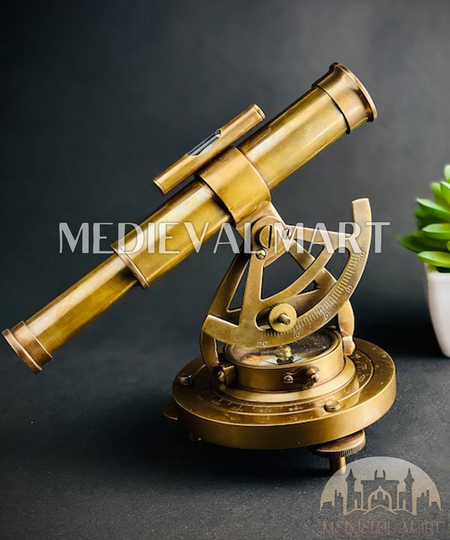 MEDIEVALMART 5" Vintage Brass Theodolite Alidade Compass - Antique Survey Transit Instrument