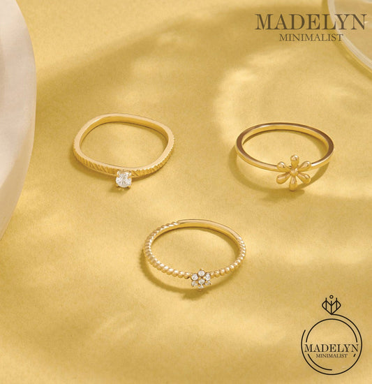 MADELYN MINIMALIST 14k Solid Gold Tiny Flower Promise & Solid Gold Cute Engagement Ring | Gift For Her, Mother