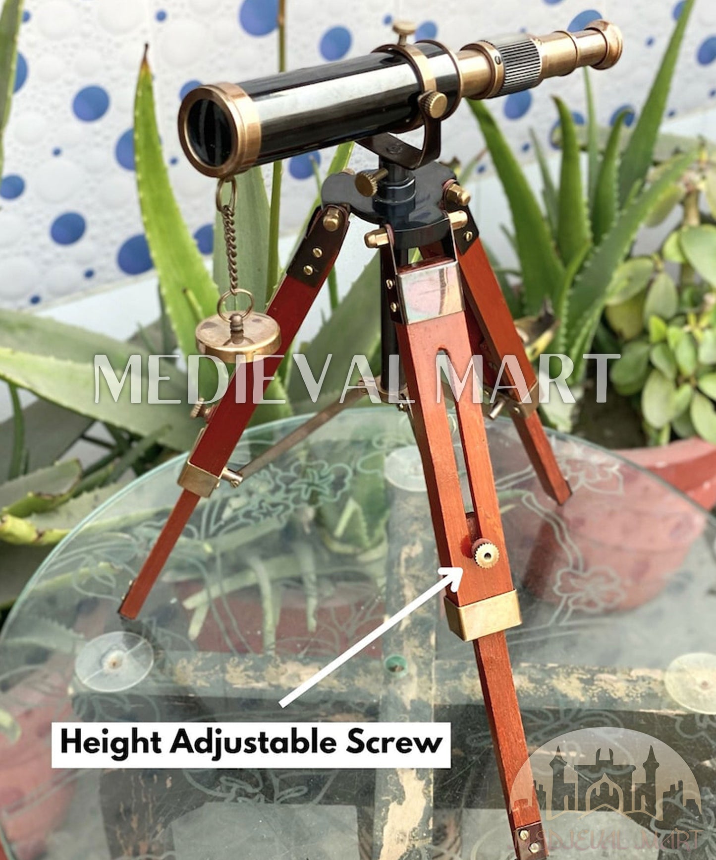 MEDIEVALMART Vintage Tripod Brass Telescope With Adjustable Tripod Stand | Antique Finish Table Top Brass Telescope, Christmas Gifts, Gift for Dad