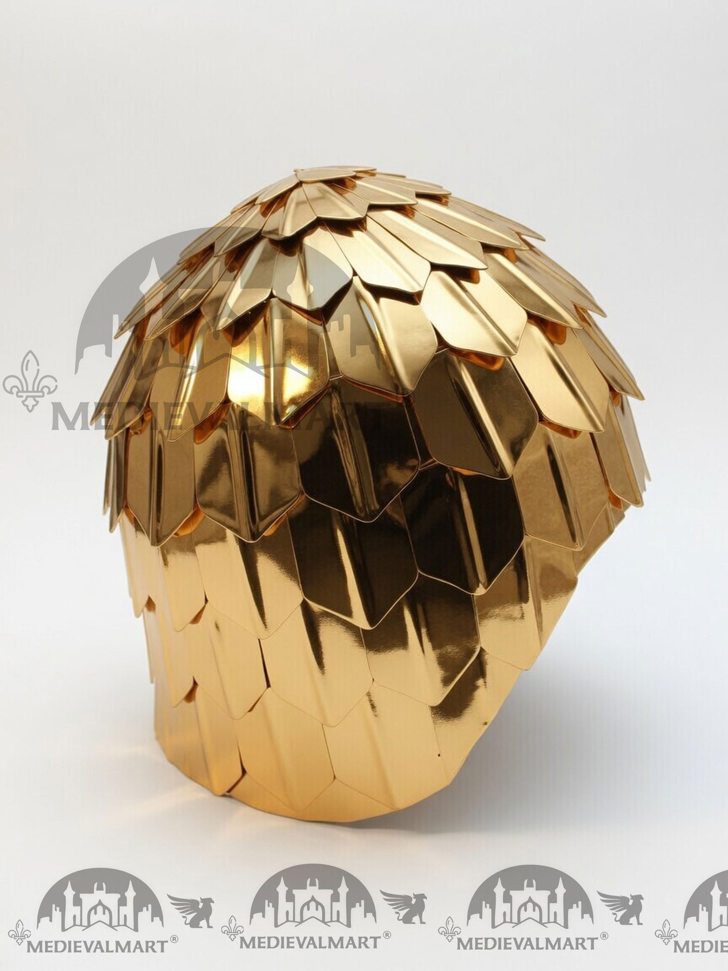 MEDIEVALMART Medieval Historical Scaled Skull Cap Helmet, Shiny Gold Polished Helmet / Best for Reenactment