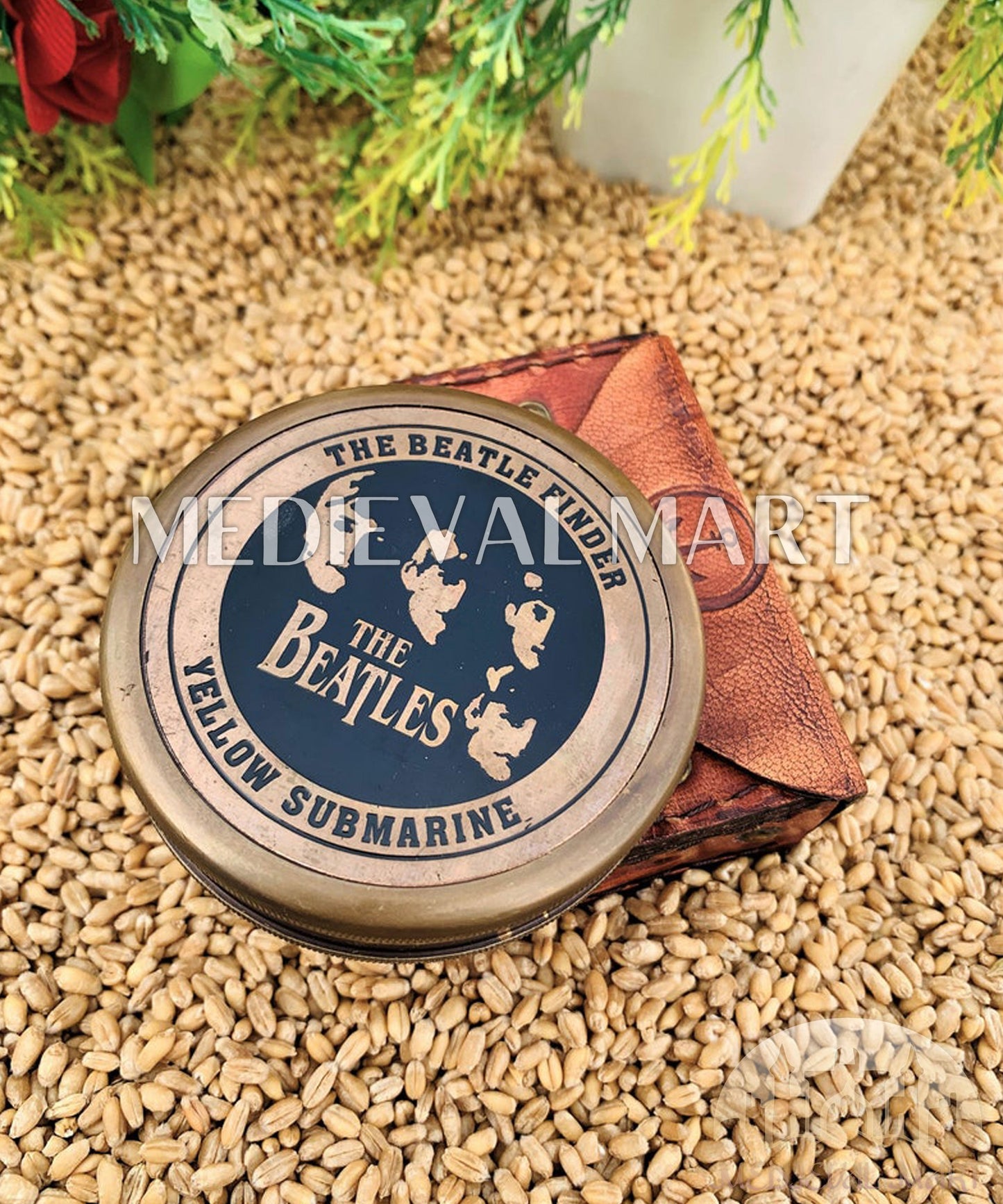 MEDIEVALMART Nautical Vintage The Beatles Custom Working Compass Antique Finish W/H Leather Case | Gift For Mom & Dad