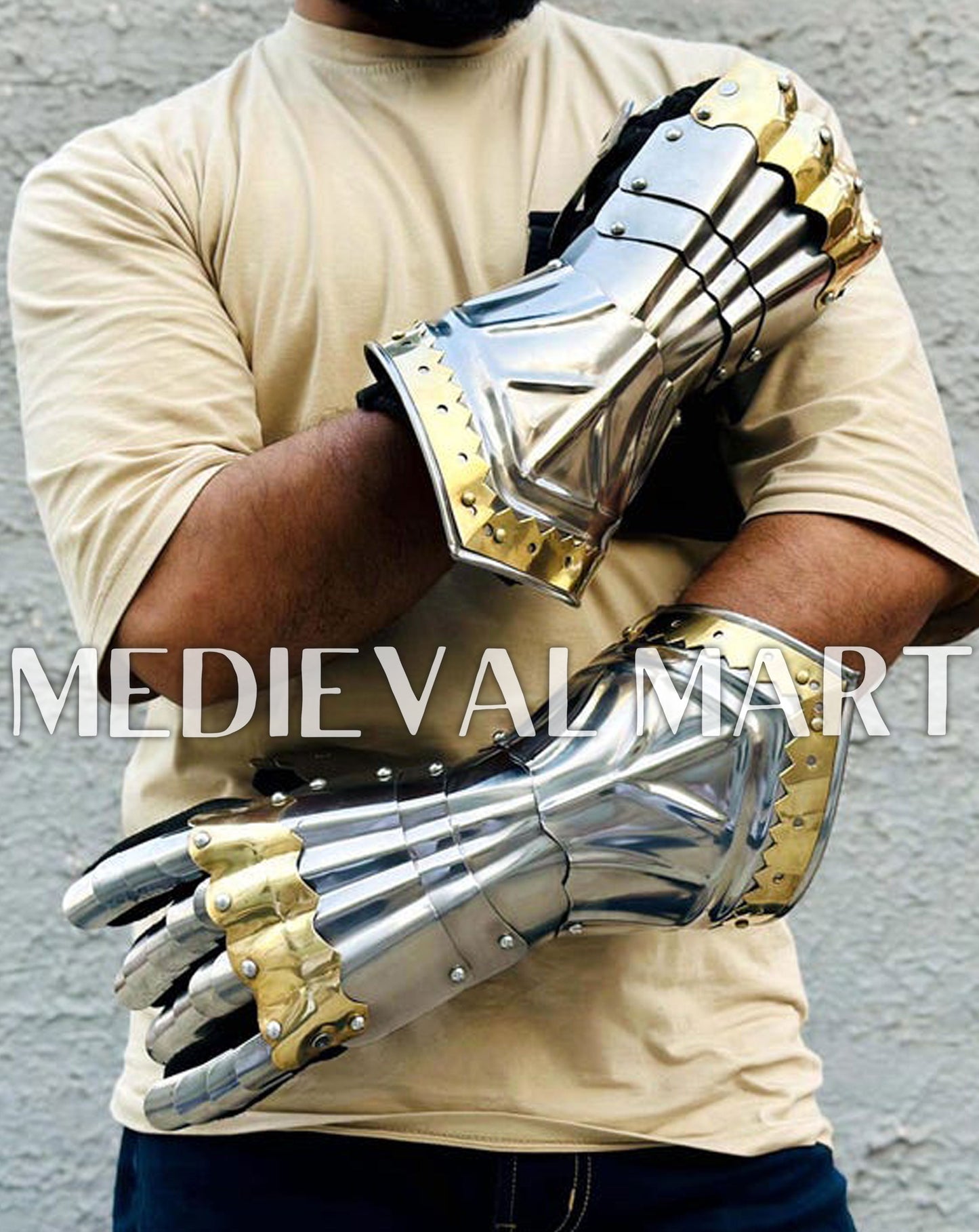 MEDIEVALMART Medieval Knight Steel Gothic Gauntlet Armor Set - LARP Armor
