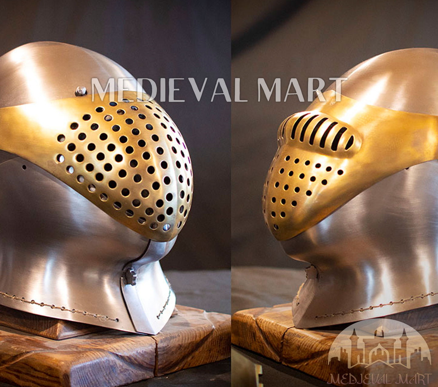 MEDIEVALMART British Ancient Battle Ready Warrior Bicoque Kasten-brust Helmet with Brass Face Mask